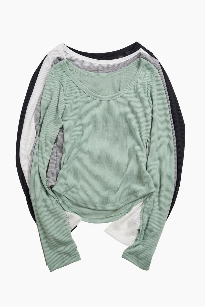 Summer U-neck Ribbed Long Sleeve
