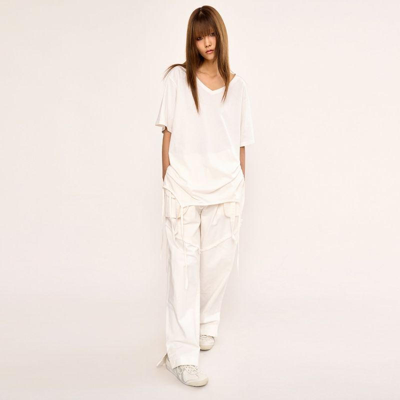 Layered Pocket Pant - White