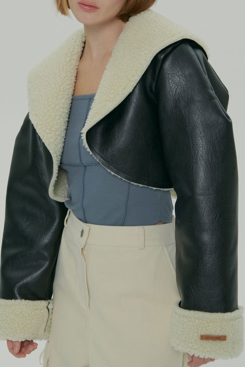 CROP SHEARLING JACKET / BLACK