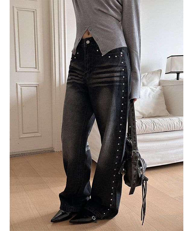 MUZESEOUL(ミューズソウル)の「Stud washing wide denim pants(2color)(Pants)」
