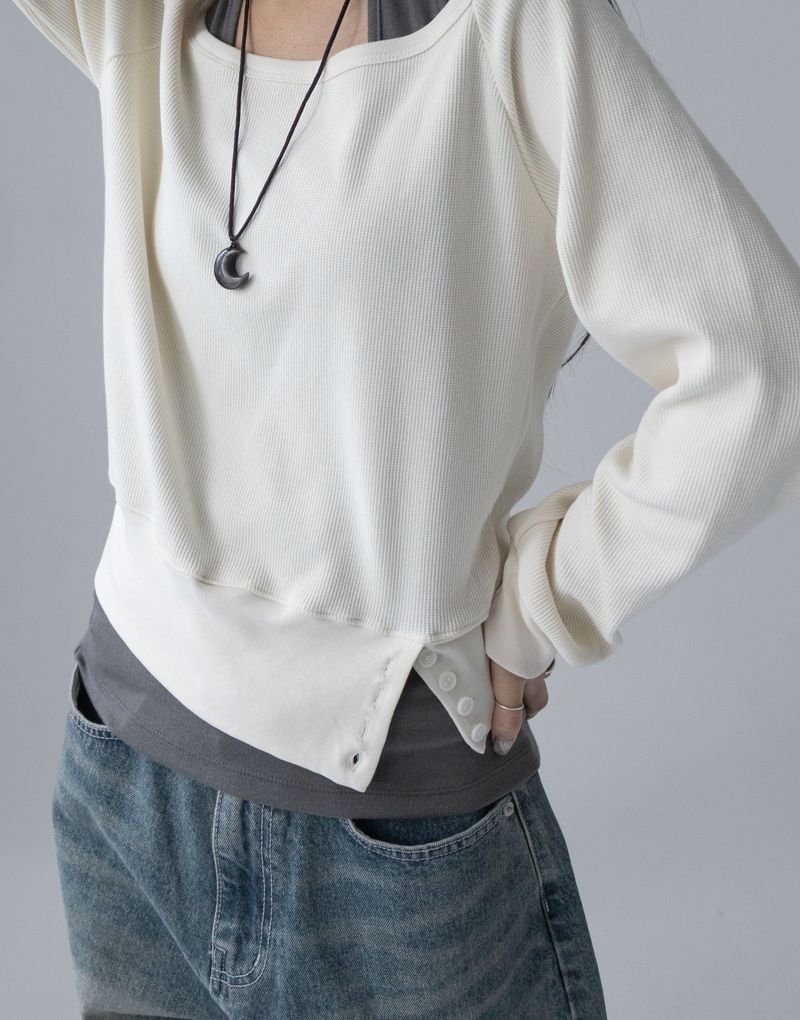 (Set) Wapi Layered Waffle Sweatshirt