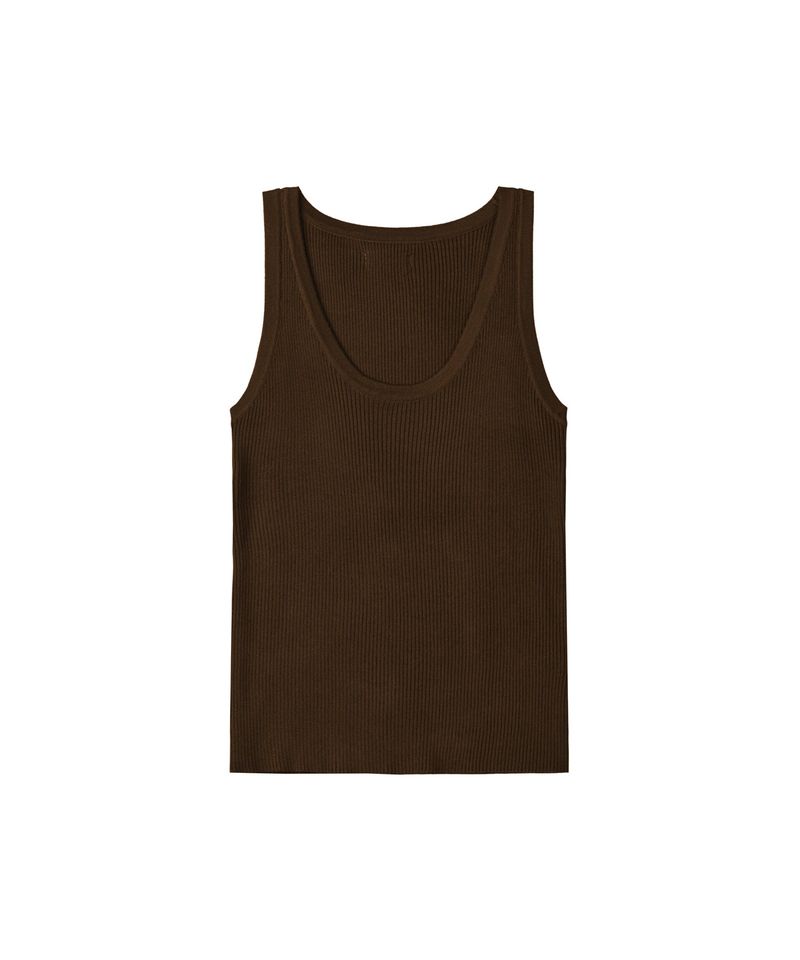 U NECK SLIM SLEEVELESS KNIT TOP (BROWN)