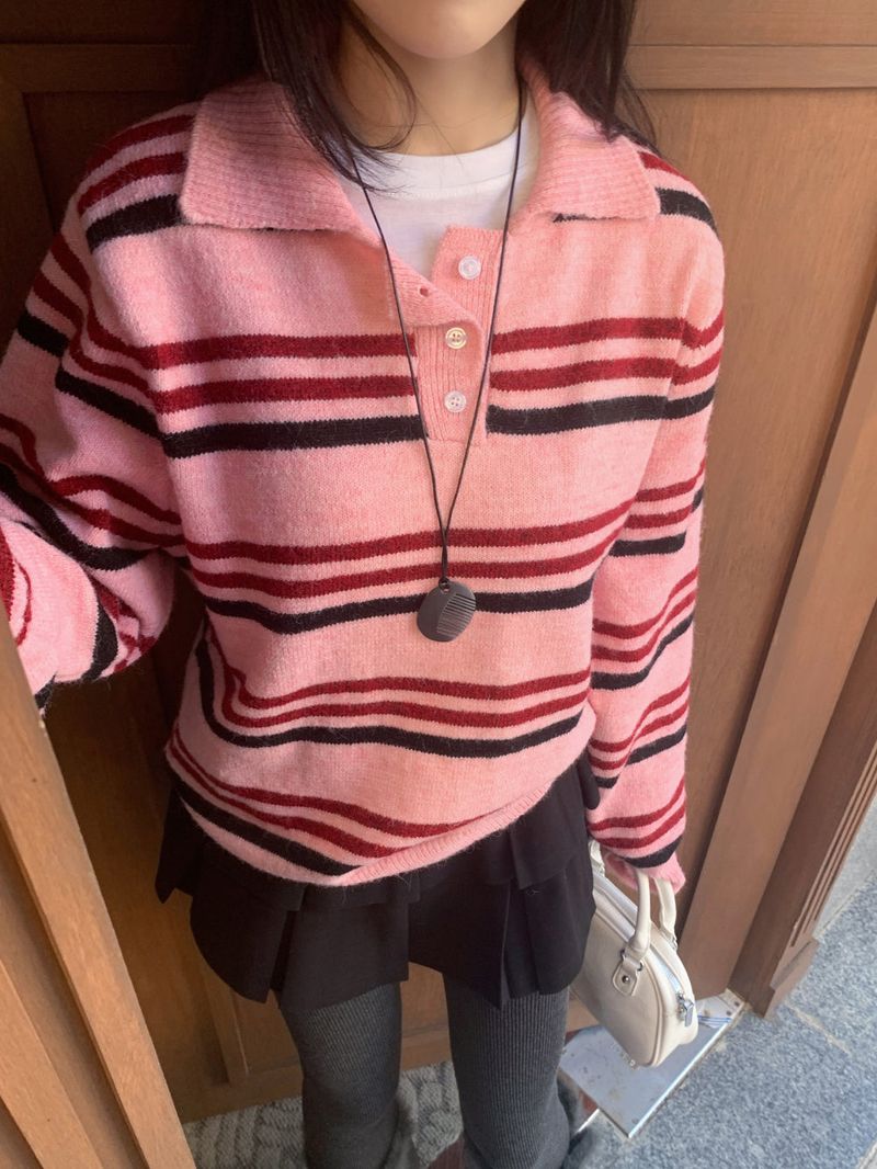 Candy Parade Collar Stripe Knit