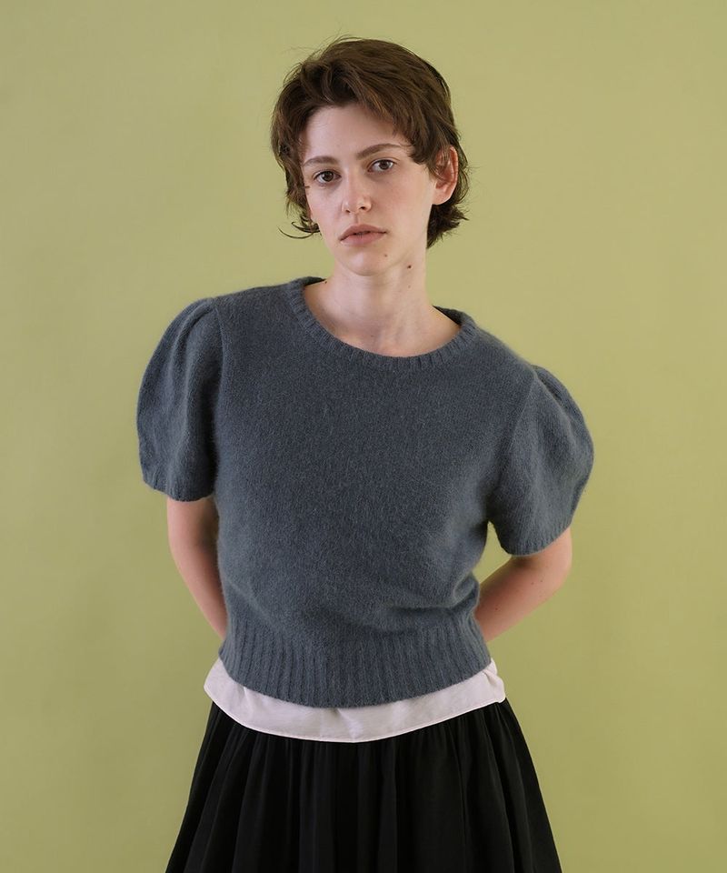 WITHOUTSUMMER(ウィズアウトサマー)の「Puff raccoon half knit_dusty blue(Tops)」