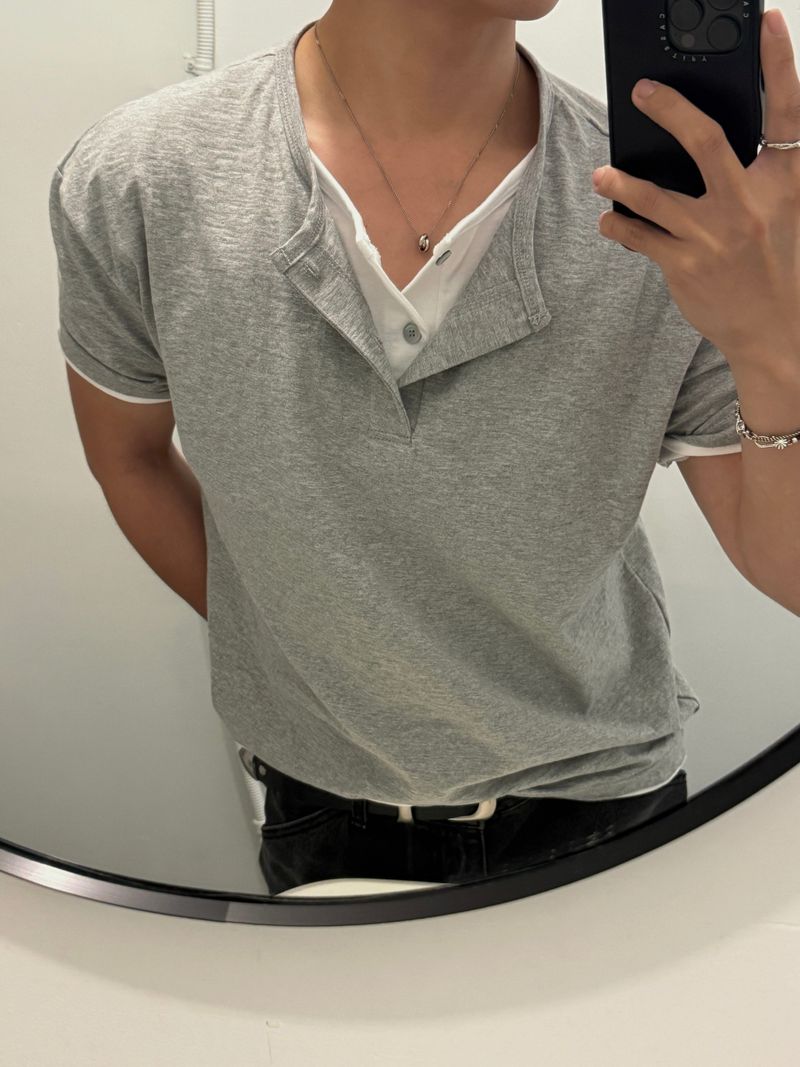 Thorpe layered henley neck short sleeve
