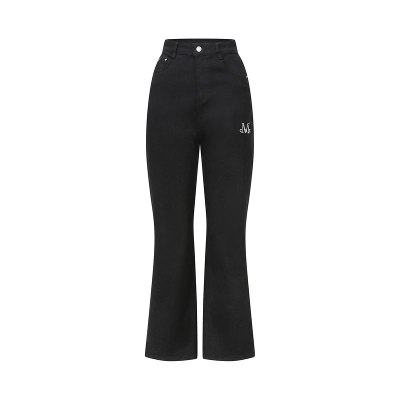 PISTOL BACK LEATHER DOUBLE CROSS WIDE BOOTS CUT COTTON PANTS