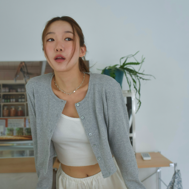 Waffle Crop Cardigan(GRAY)