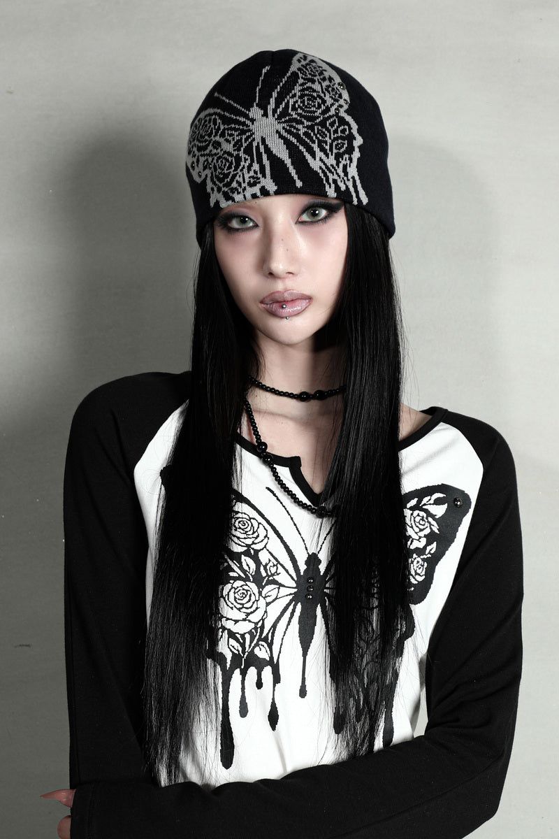 ROSE BUTTERFLY BEANIE #BLACK