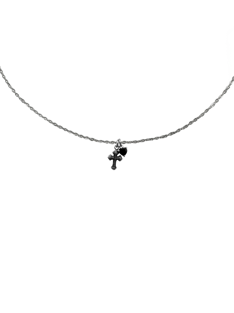 Black heart cross necklace