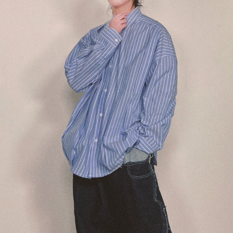 offset stripe shirt_blue