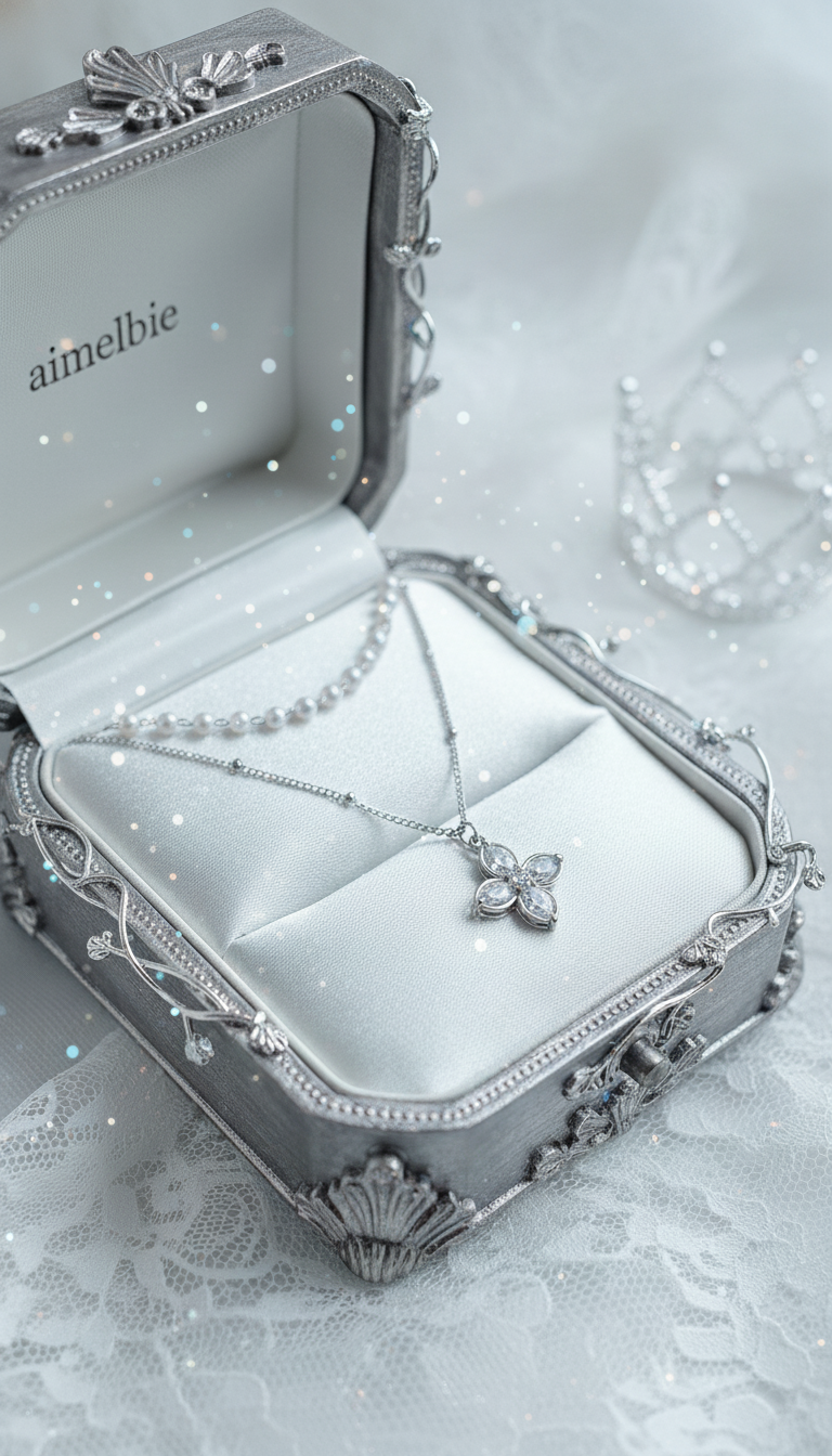 [NMIXX ジウ Necklace] ルナ ブロッサム レイヤード ネックレス - Silver color