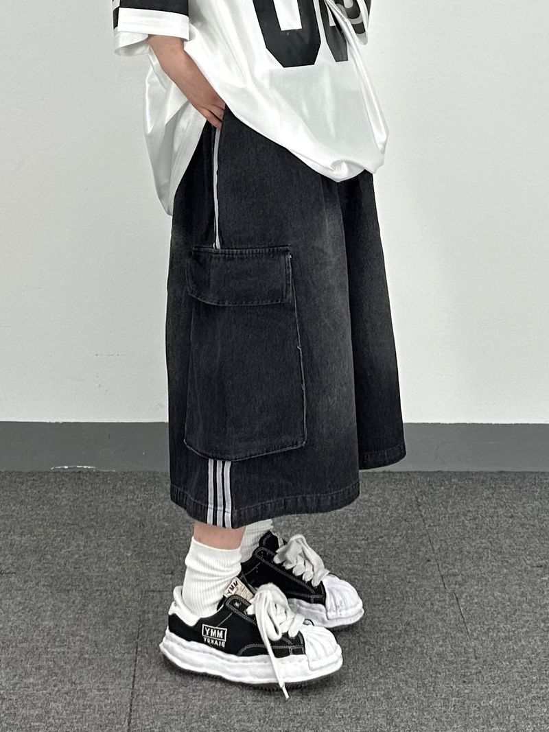 track denim cargo shorts