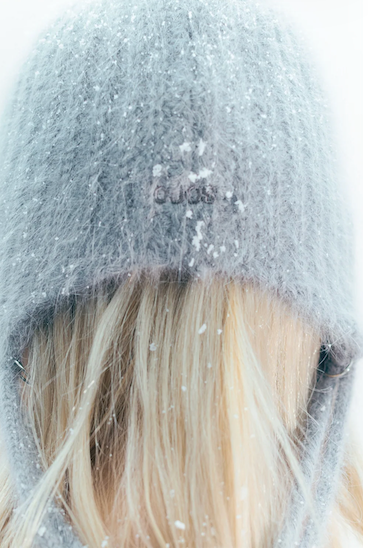 Double Strap Angora Beanie / Grey