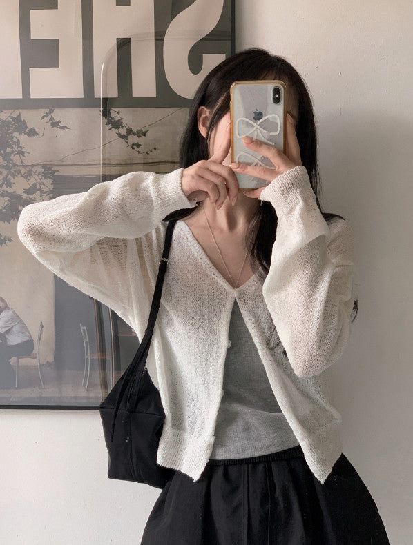 SP Buckle Crop Basic V-neck Knit Cardigan (5color)