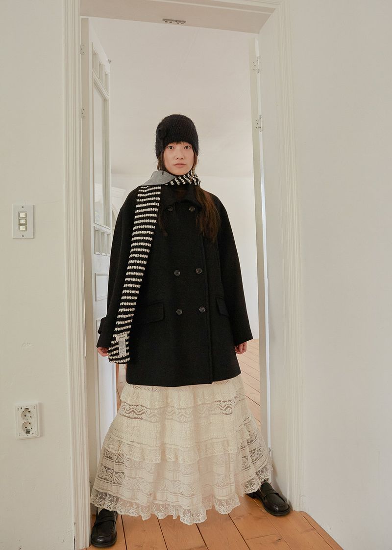 Striped Knit Muffler - Black