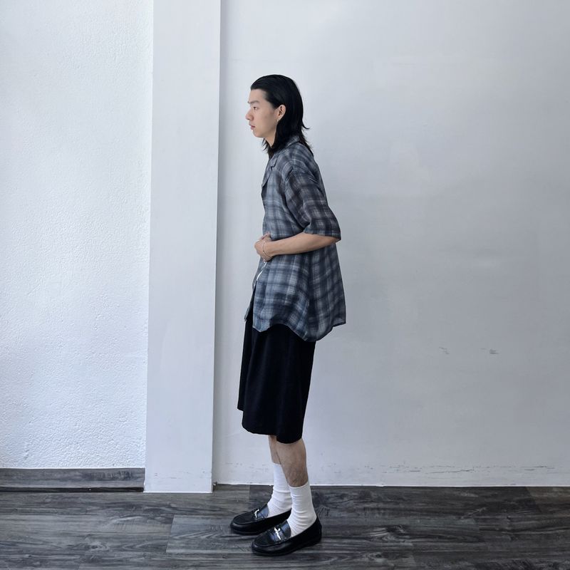 Mist Plaid Open-Collar Shirt