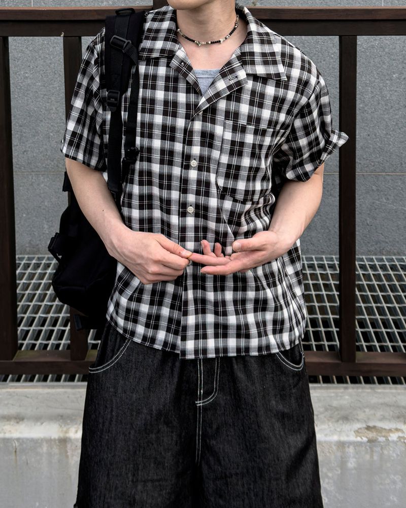 Rendro Square Check Half Shirt