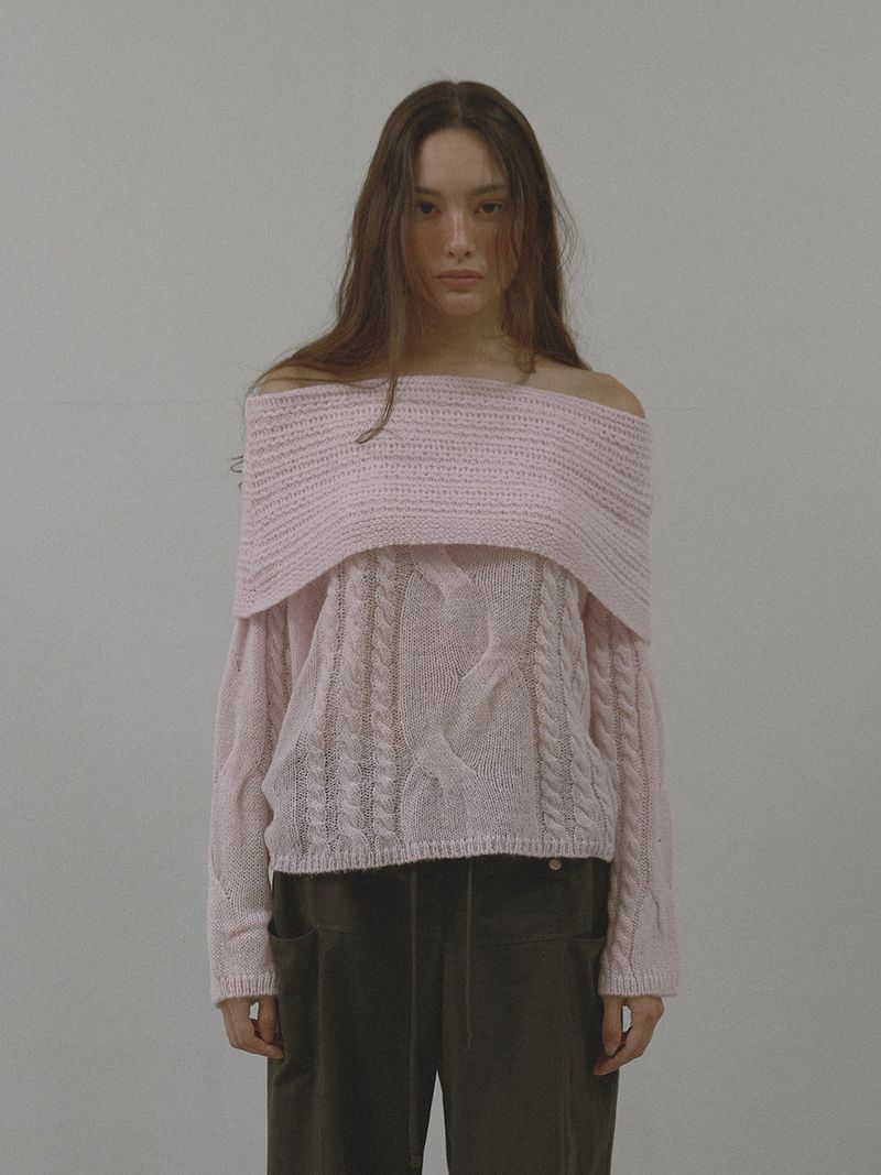 ASURA（アスラ）の「ALPACA TWIST OFF SHOULDER KNIT (PINK)（Tops）」