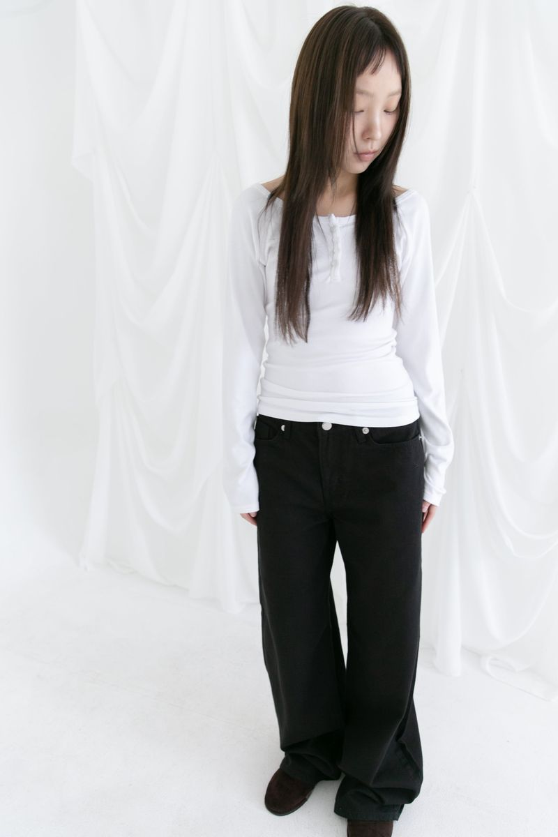 4 button deep neck long top(4colors)