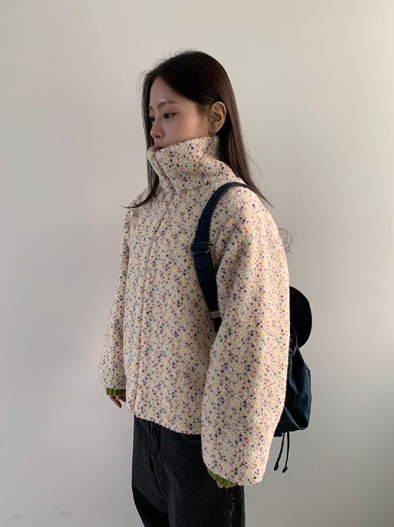 Tumbab Wool Collar Quilted Fleece Jumper