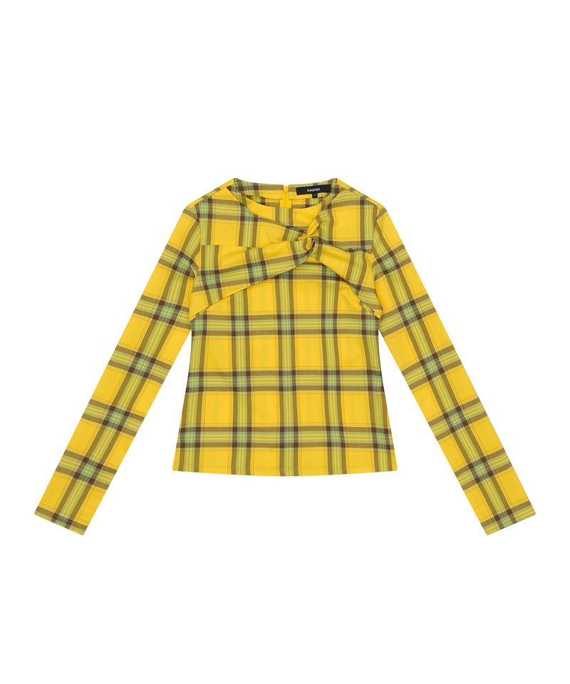 Twisted Check High-neck Top _ YELLOW