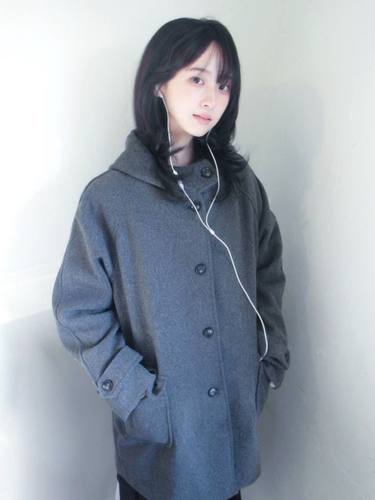 Half neck quilted wool half midi coat