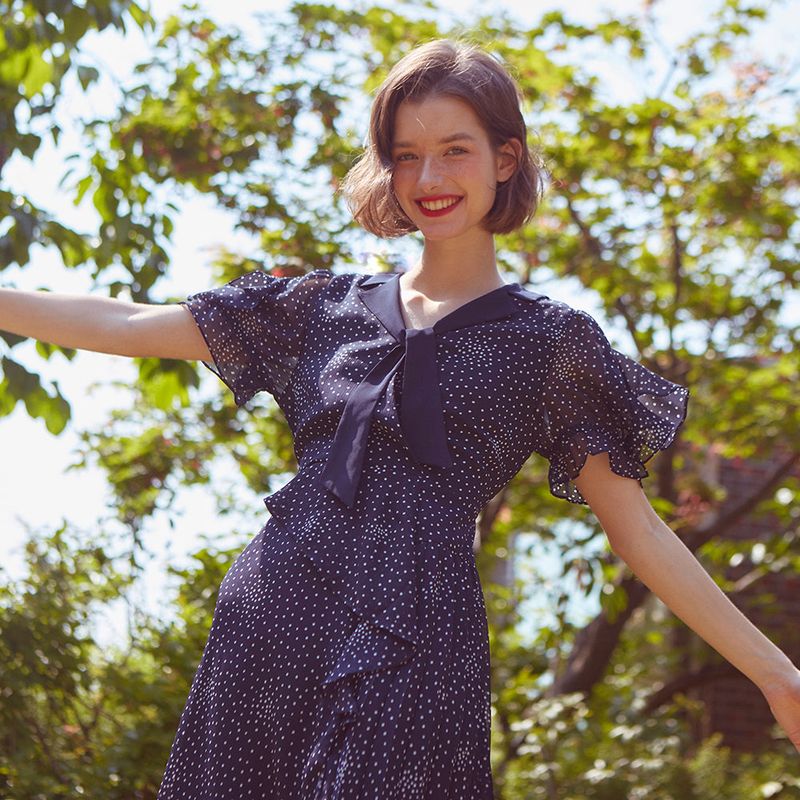 VITALSIGN(バイタルサイン)の「Frill Ribbon Mini Dress (NAVY)(Dresses)」