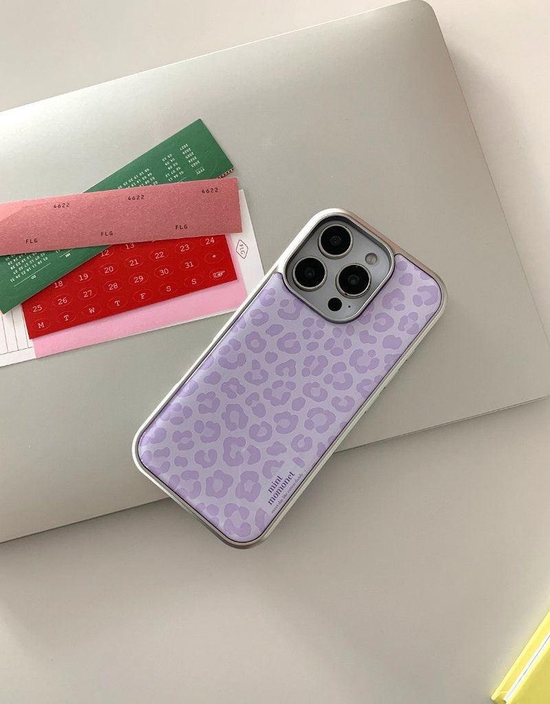 [MADE]ラベンダーレオパード シルバー エポキシ バンパー iPhoneケース