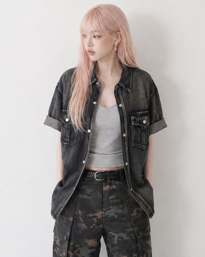 KIXI（キッシー）の「(UNISEX) Slub Denim Over Shirts（Tops）」