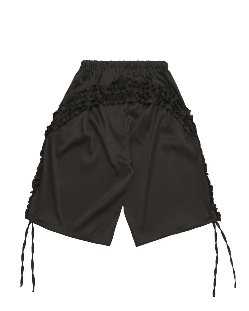 satin ruffle track pants / brown
