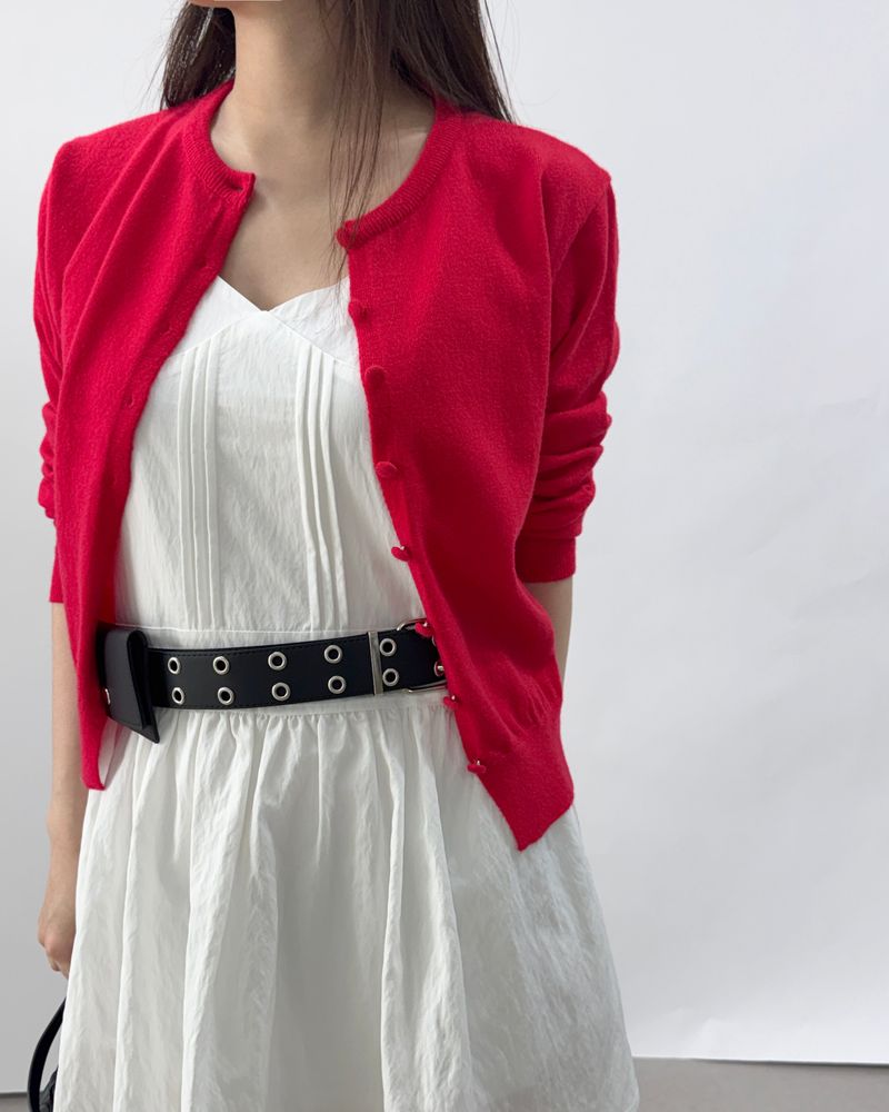 Picre Round Neck Button Long Sleeve Knit Cardigan