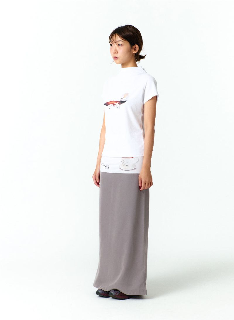MEDITATIVE IMAGE MAXI SKIRT(GRAY)