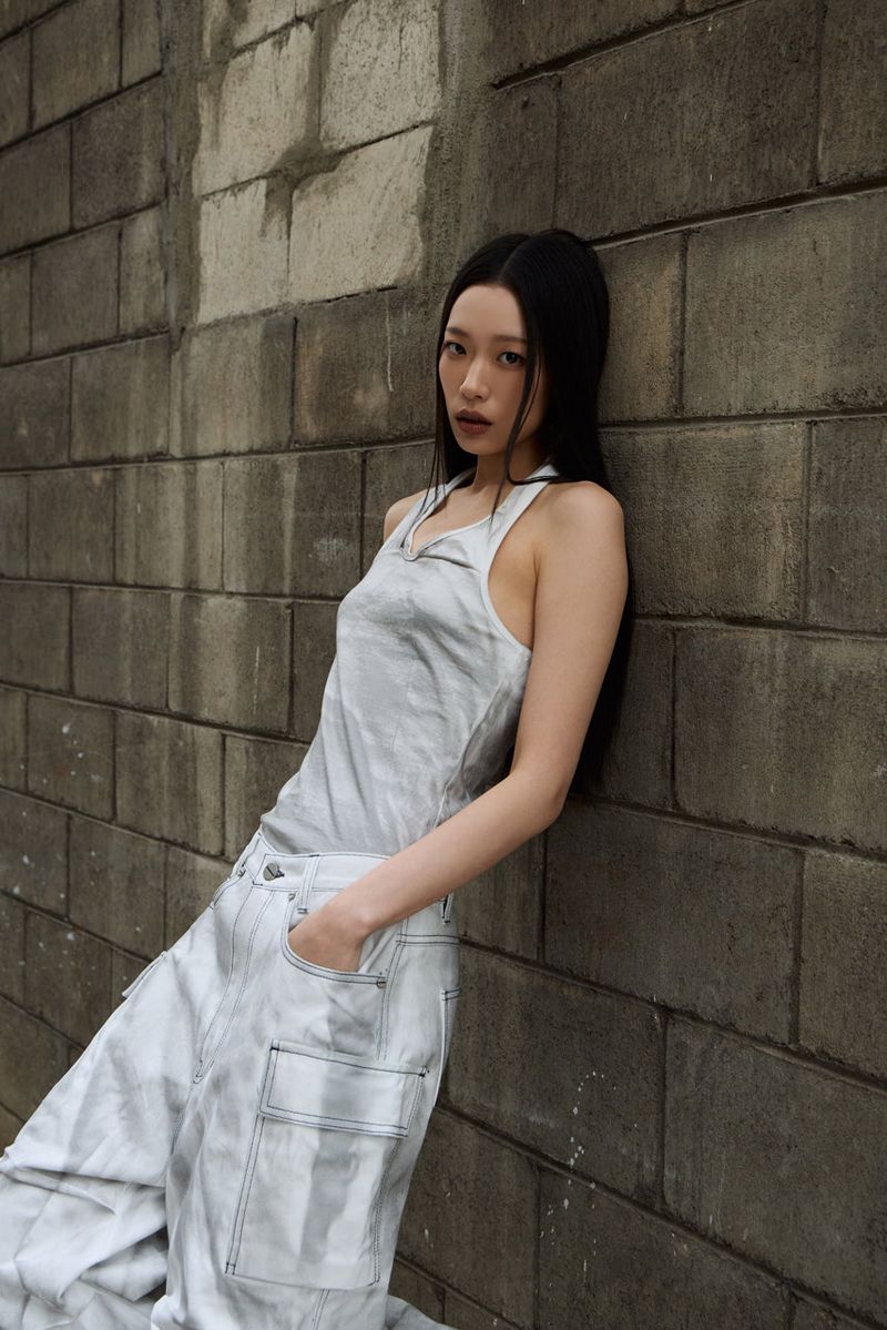 Dirty Washed Layered Halter Neck - White
