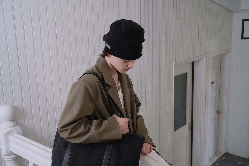 Soft shirring beanie_black