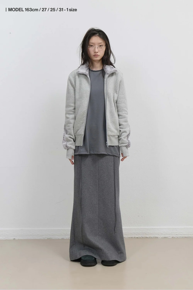 Fur Trim Jersey Zip-up / Grey