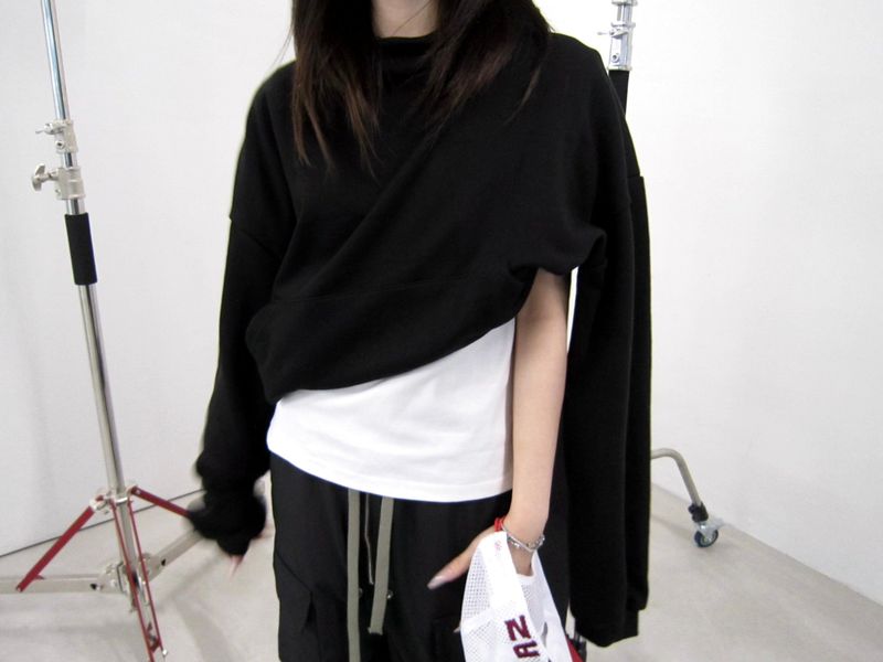 High-neck cropped hoodie