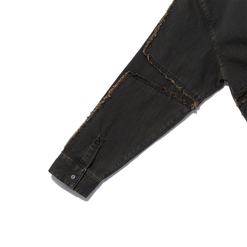 [ULKIN] Cross Raw Edge Denim Shirt_Black