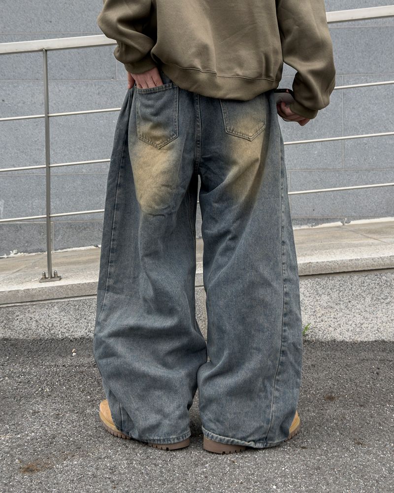 Mech side tuck wide denim pants