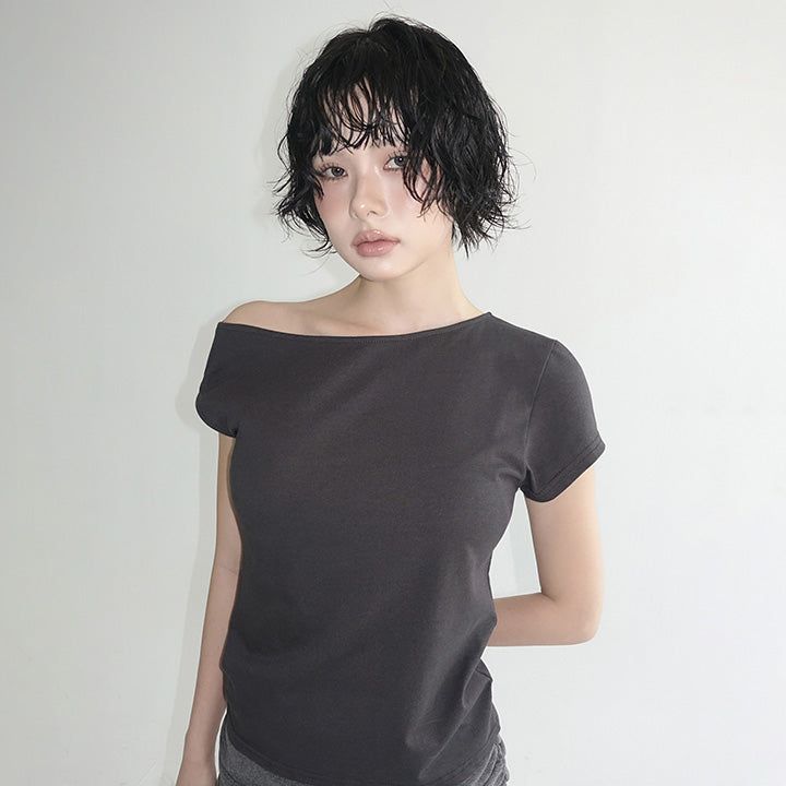 [Lacov] One Shoulder Short-Sleeved T-Shirt -7 color