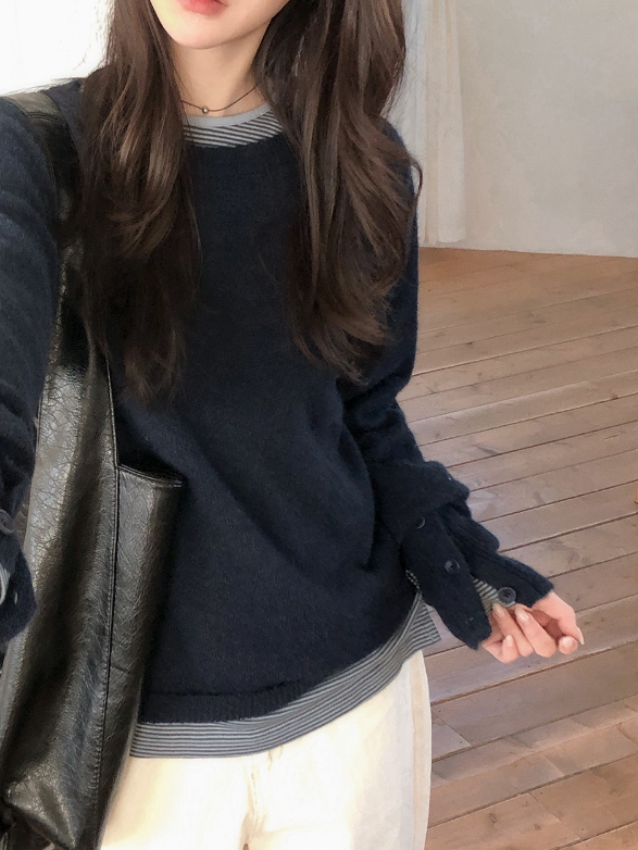 Sleeve Button Loose Wool Round Knit (4color)