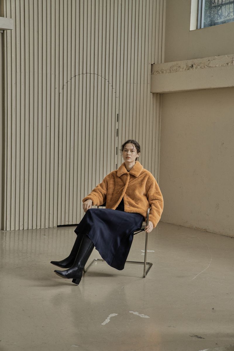 FAKE FUR SHORT COAT_ORANGE