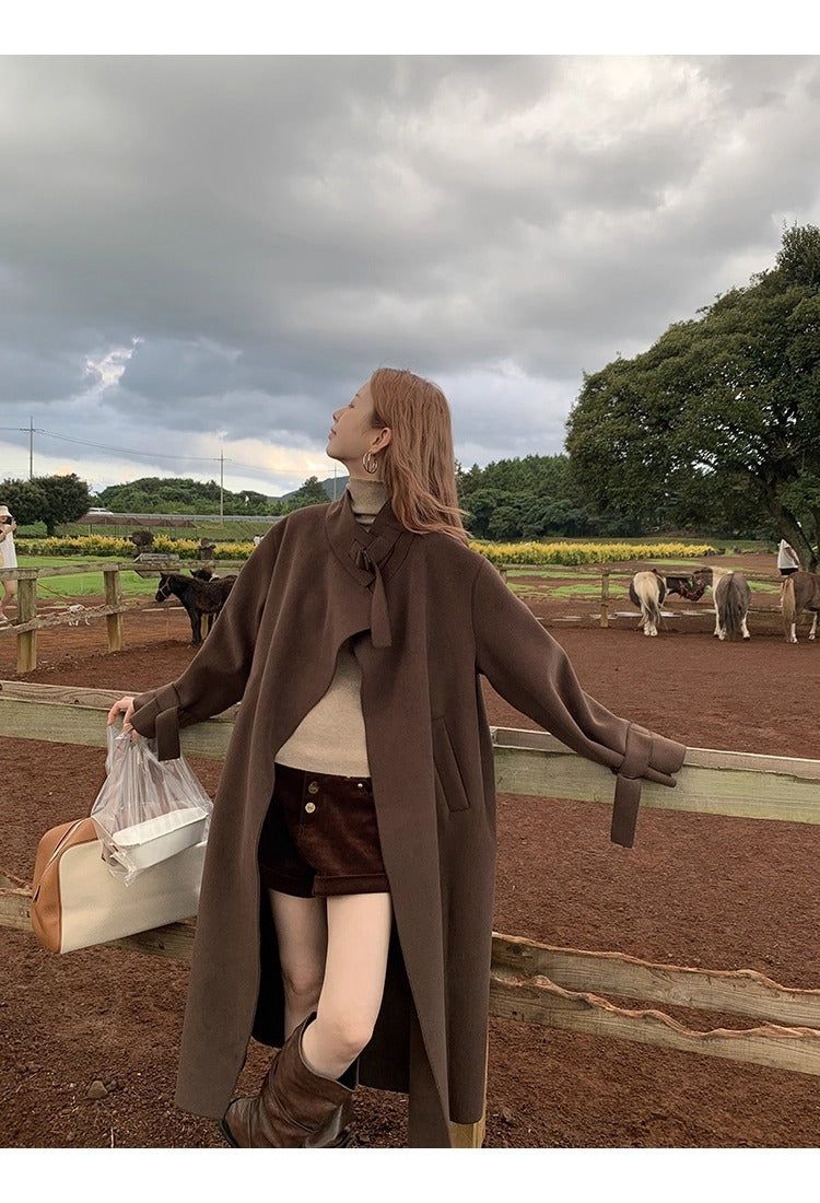 dark brown wool handmade long coat
