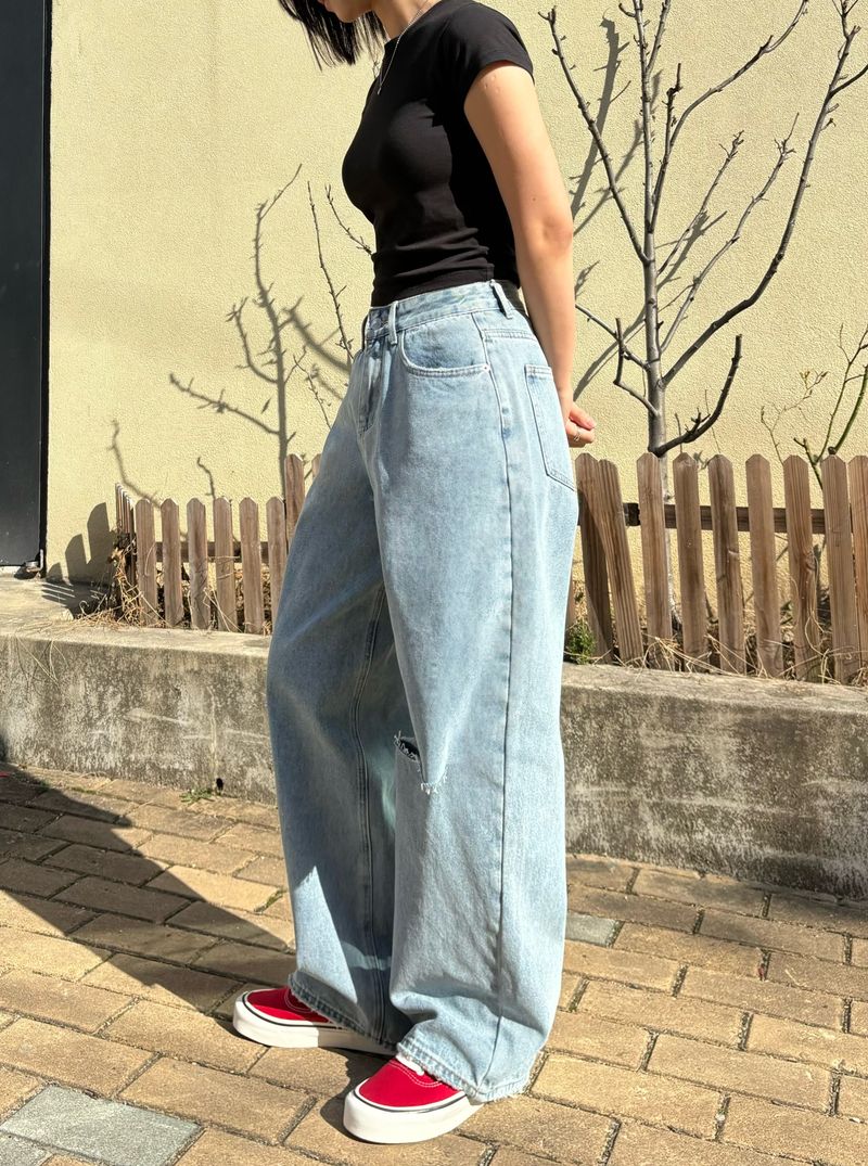 DESTROYED WIDE DENIM PANTS code 21006