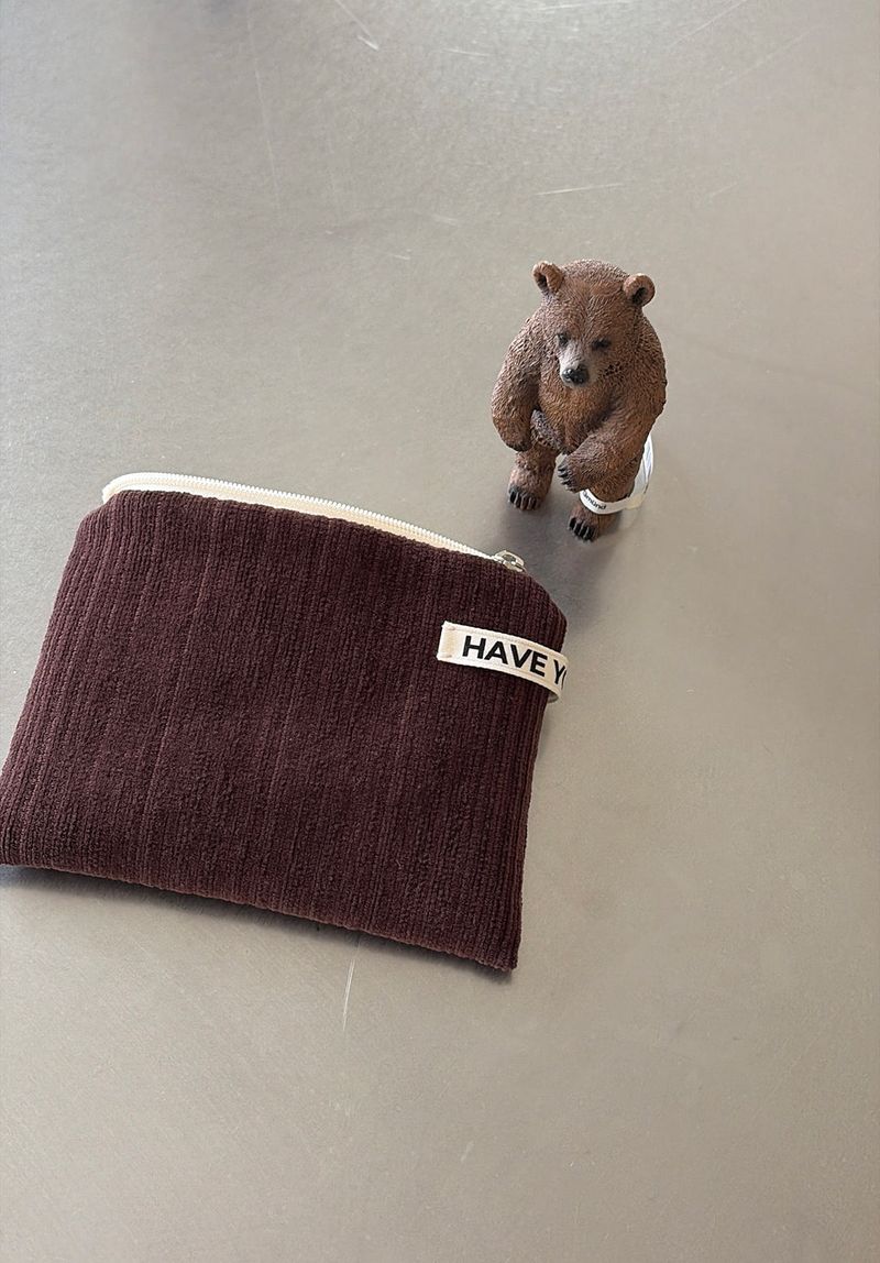 Corduroy flat pouch - brown , M size