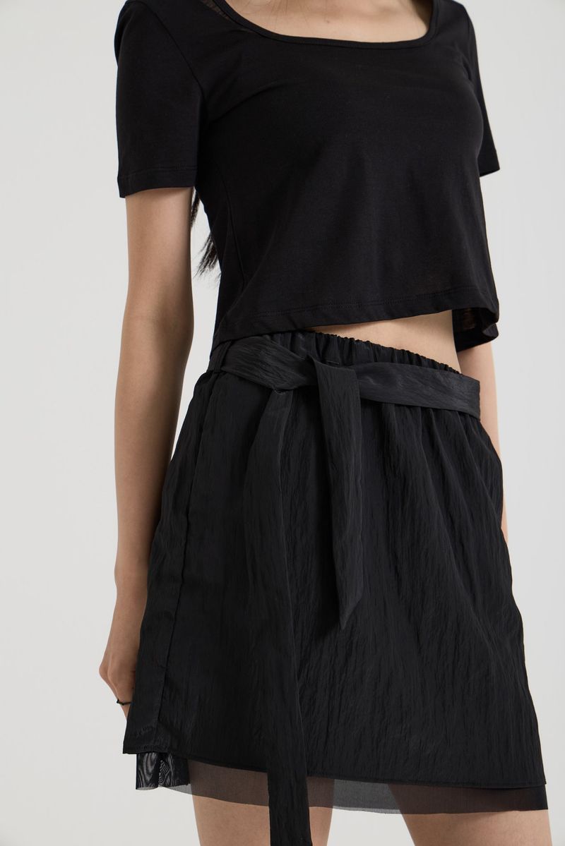 Sheer Layered Mini Skirt, Black