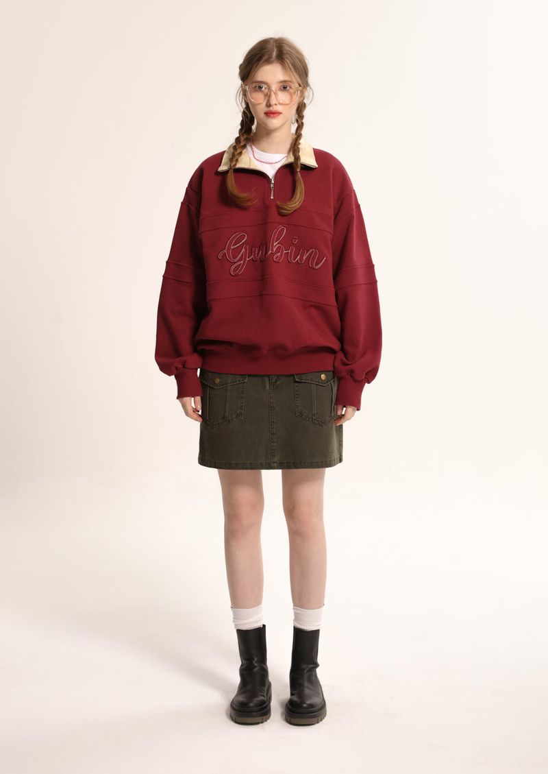 Applique Logo Half Zip-Up Sweatshirt
