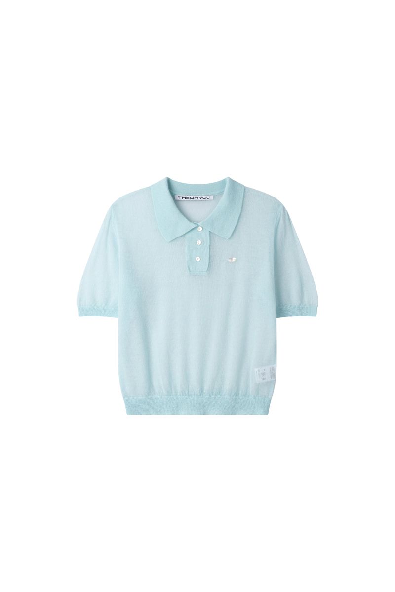 SEE-THROUGH COLLAR HALF KNIT (SKY BLUE)