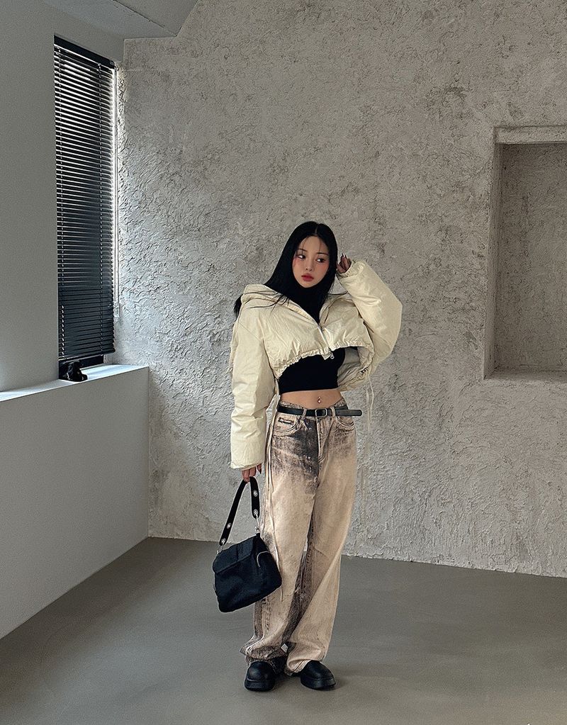 reversible duck down double-sided crop padded coat
