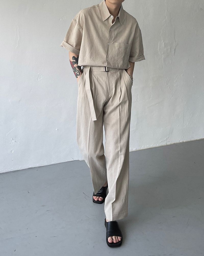 ECT linen belt wide slacks (4 colors)