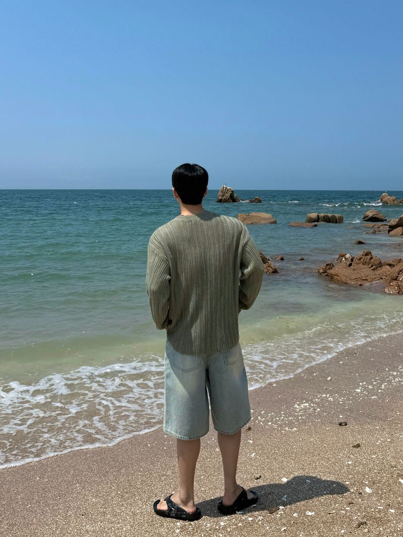 Ocean washing bermuda denim pants